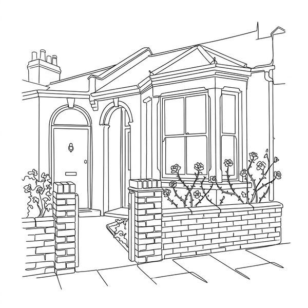 House photo as a fine line illustration